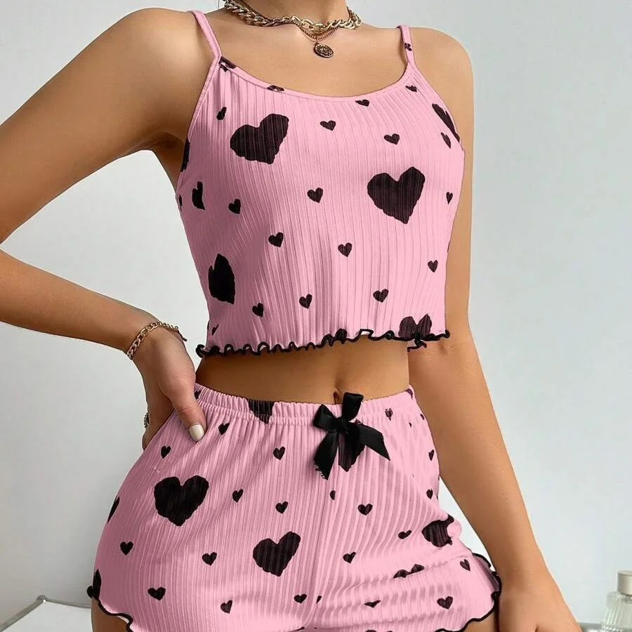 Wongn Wongn Women's Home Clothes Love Print Sling Shorts Casual Pit Strip Can Wear Women's Pajamas