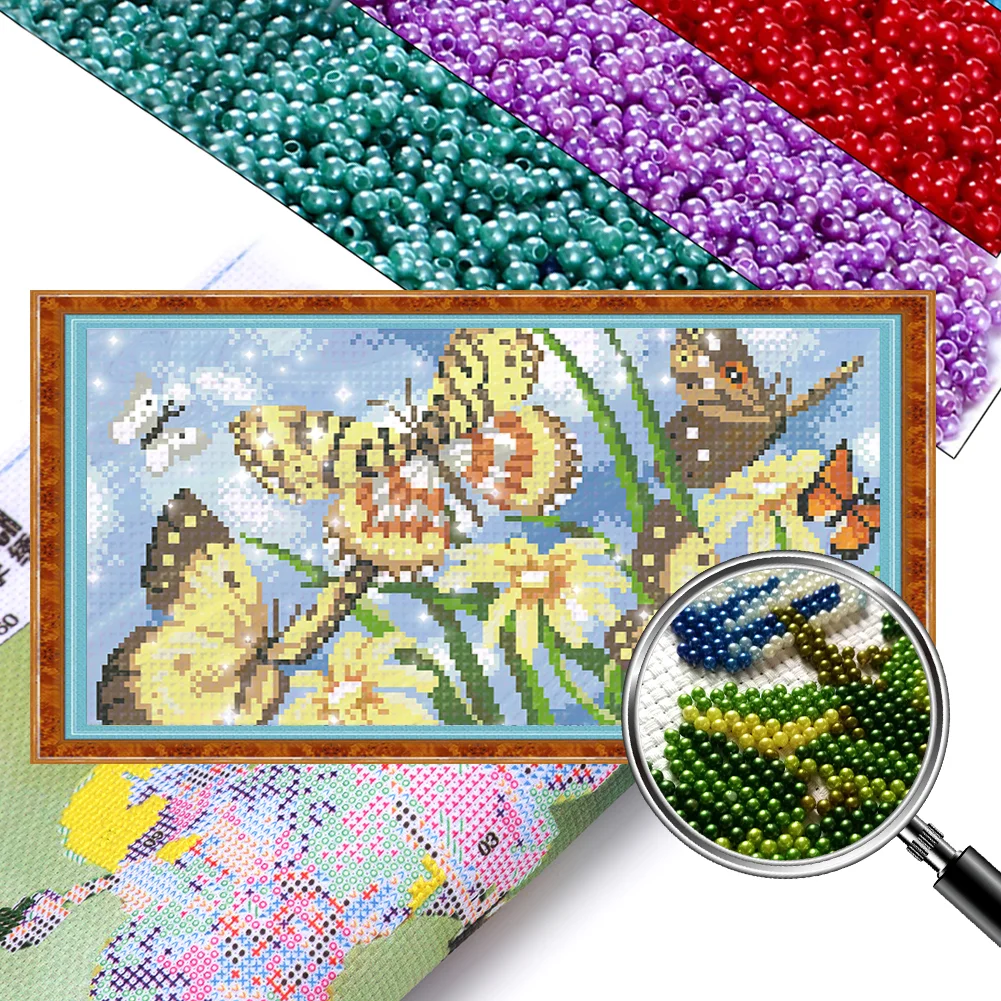 [Bead Embroidery] - 9CT Partial Stamped Cross Stitch - Butterfly (42*22CM)