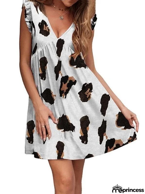 Ruffle Sleeve Leopard Print Mini Dress for Women