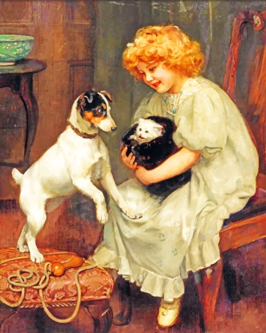 

Little Girl And Pets – Paint By Numbers - 40*50CM, 501 Original