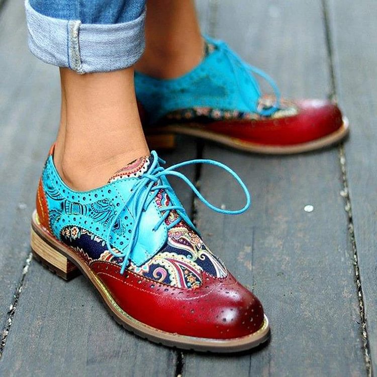Women Casual Retro Pu Hollow-out Color-Blocking Daily Loafers -loafers