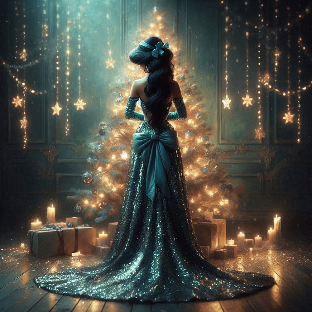 Disney Princess And Christmas Tree 40*40cm(canvas) full round drill diamond painting