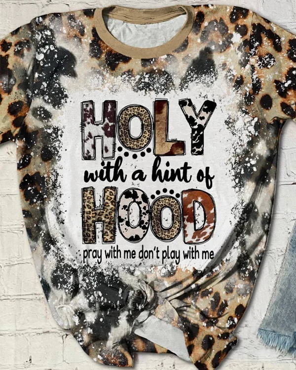 Holy With Hood Cowhide Leopard Print Short Sleeve T-shirt