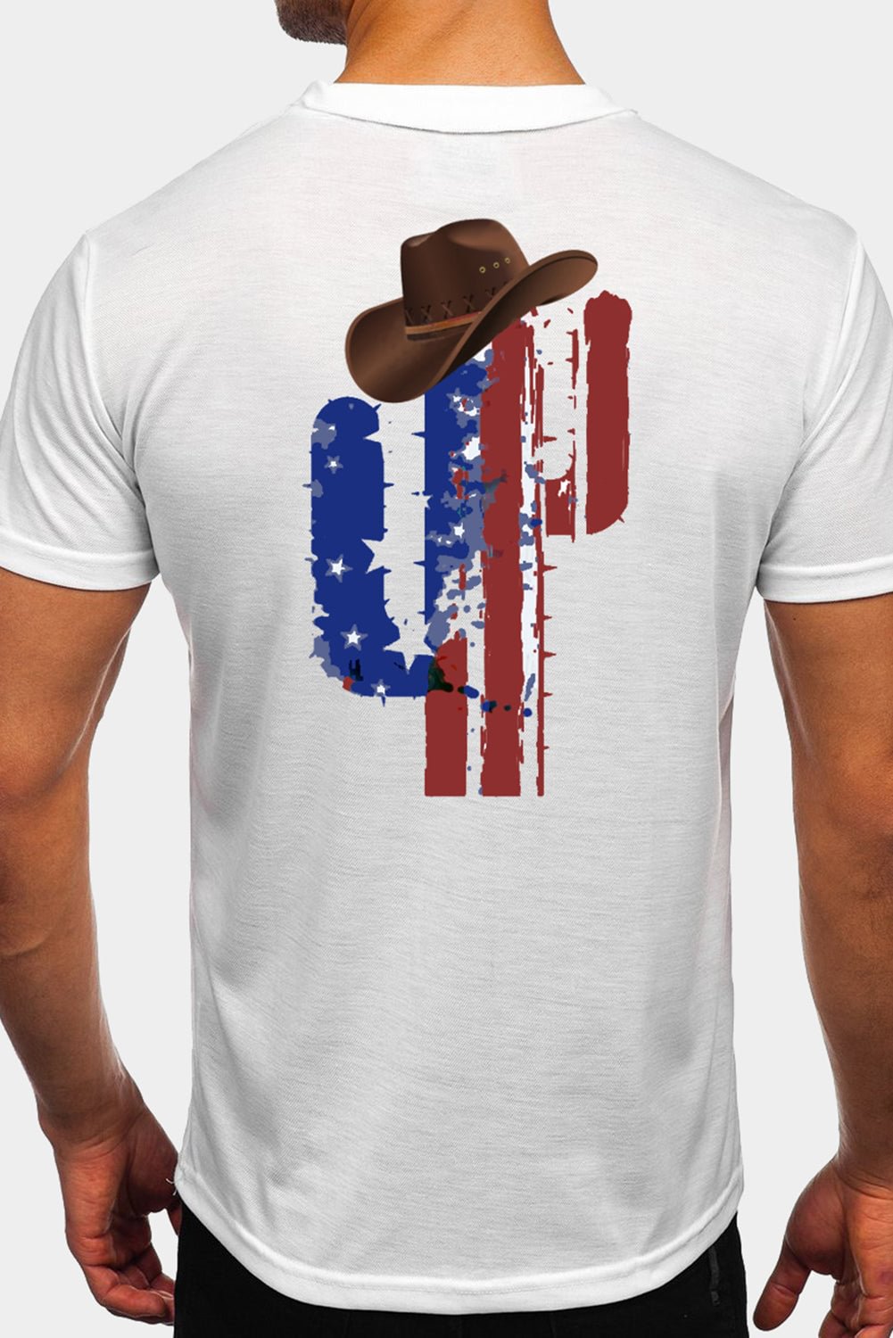 American Flag Cactus Hat Print Men's Patriotic Graphic Tee