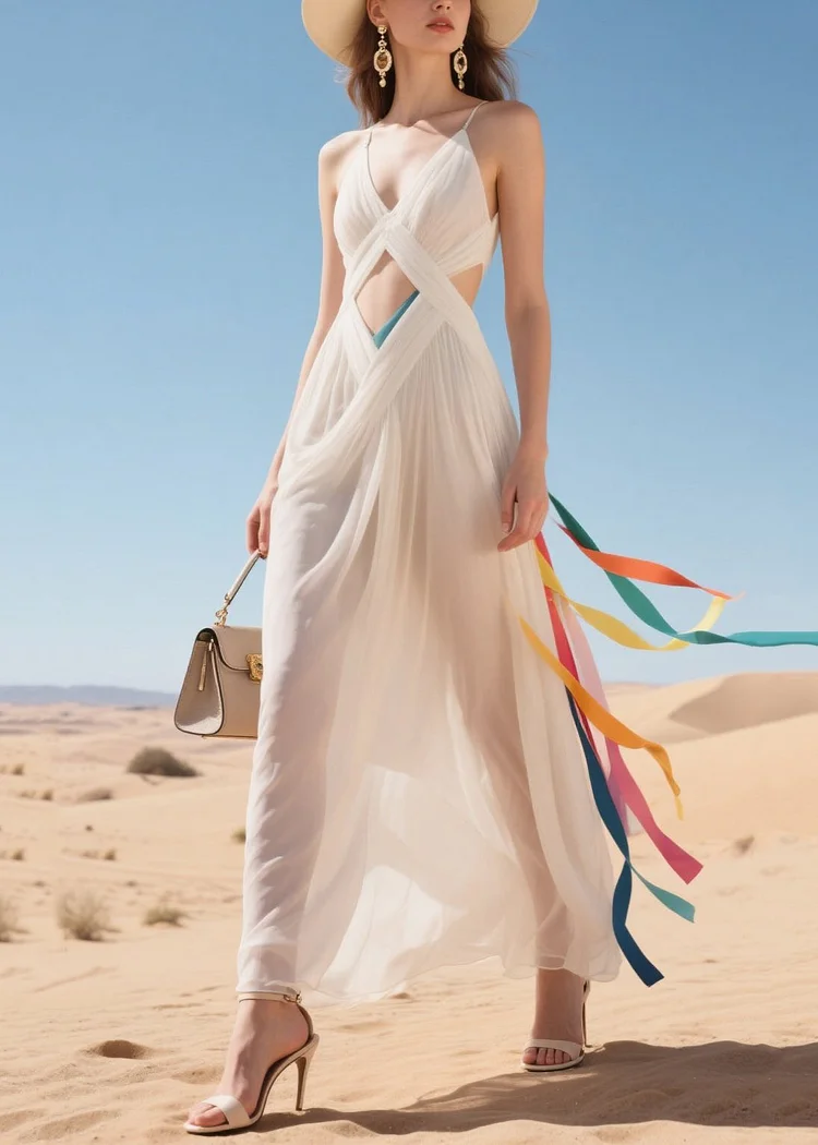 Beautiful White Sheer Hollow Out Tulle Beach Dress Summer