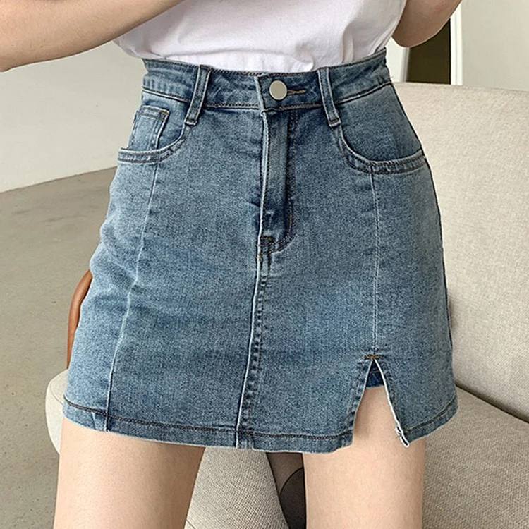 Blue Denim Casual Skirts QueenFunky