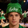 St Patricks Day Hat Sequins Lucky Pom Beanie Hats Green Knit Winter Hat for Irish-Themed Events