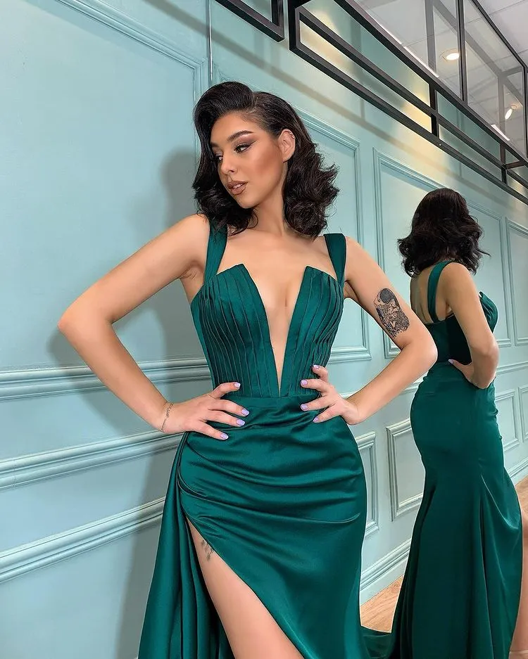Strapless Long Dark Green Mermaid Evening Dress with Split main image 1