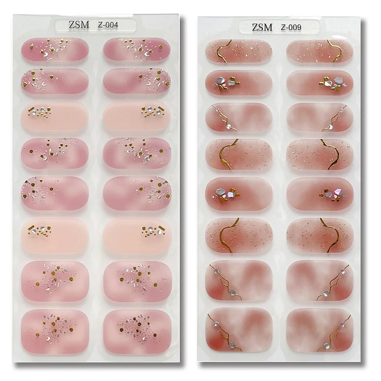 2 Sheets Pink Nude Gold Diamond Nail Art Stickers Set 5D Embossed Nail Decals