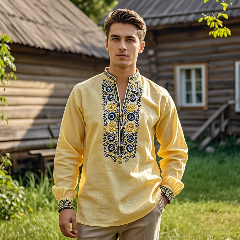 Comstylish Men's Ethnic Floral Patchwork Cotton And Linen Shirt