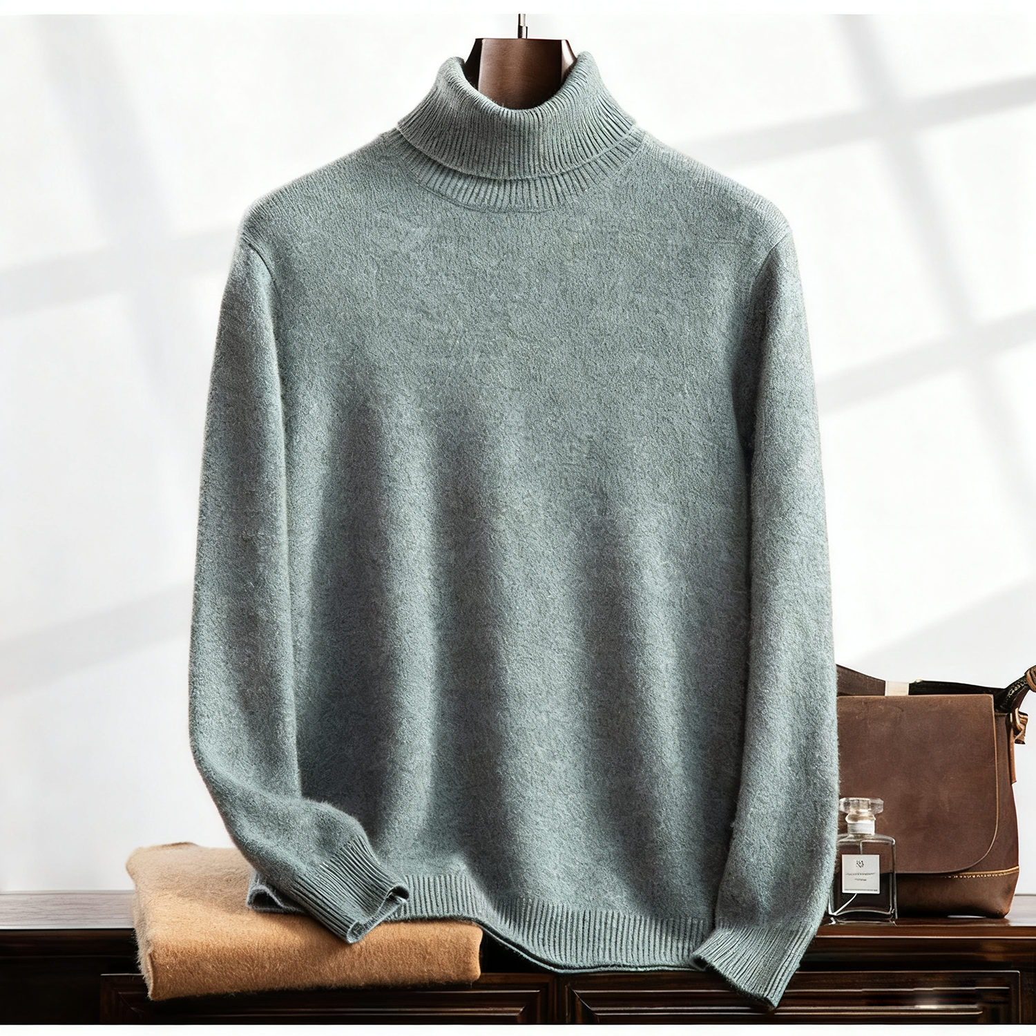 Men's Heavyweight Cashmere Turtleneck Sweater | Ultra-Soft REAL SILK LIFE