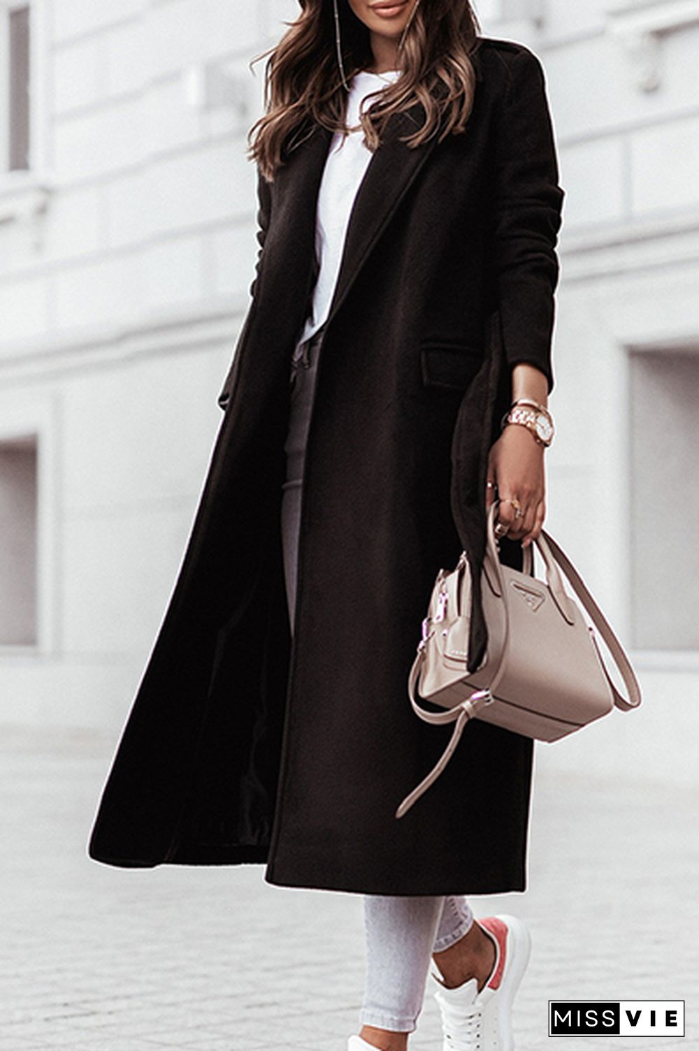 Casual Elegant With Belt Turn-back Collar Outerwear(4 Colors)