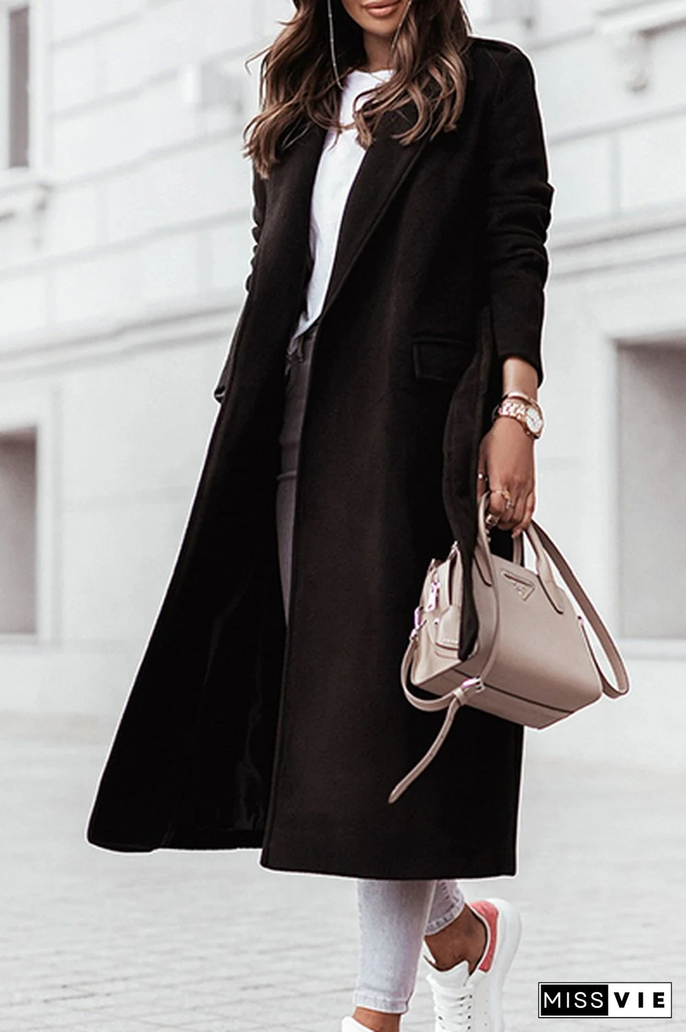 Casual Elegant With Belt Turn-back Collar Outerwear(4 Colors)