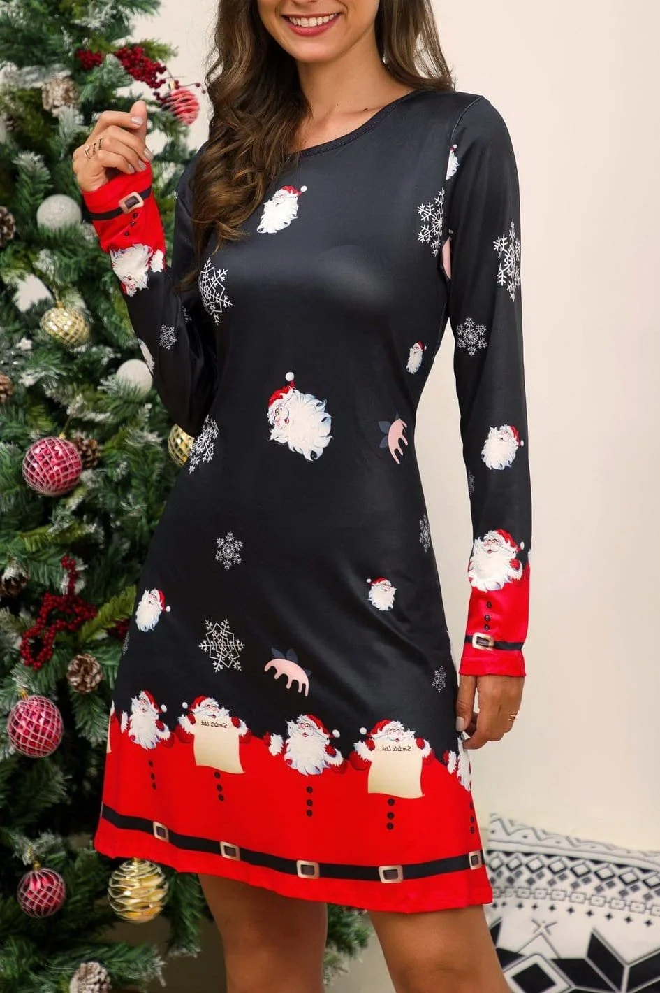 Christmas Long sleeve printed dress