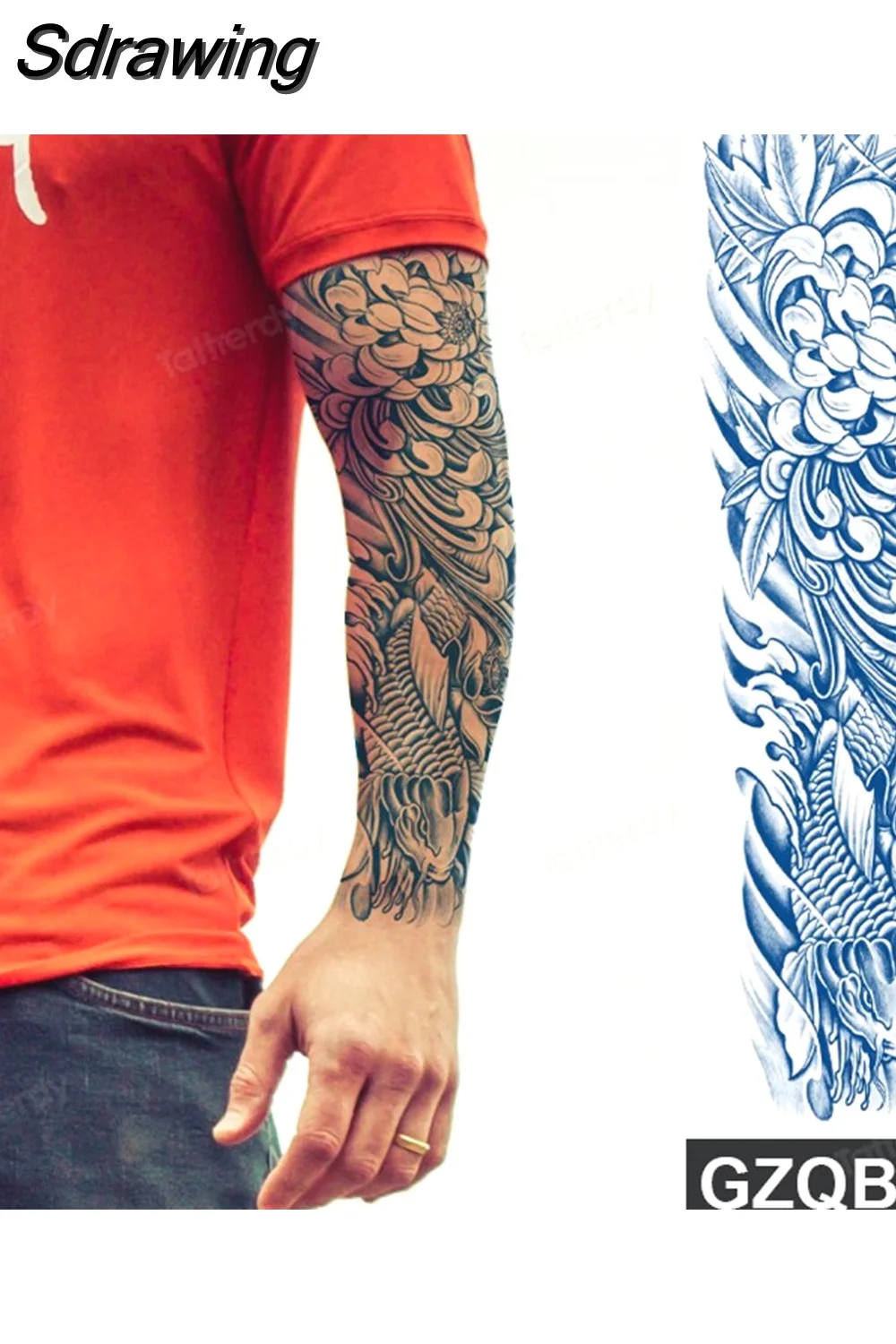 Sdrawing transfer tattoo fake large size full arm tattoo sleeve juice ink long lasting waterproof temporary tattoos men body art 1020-1