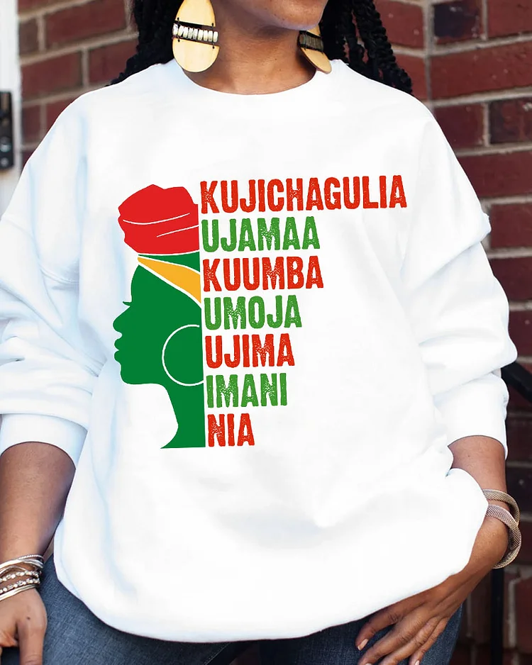 Women's Kwanzaa Seven Principles Printed Round Neck Long Sleeve Sweatshirts