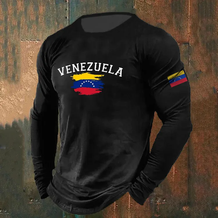 Men's Venezuelan Print Crew Neck Long Sleeve T-shirt