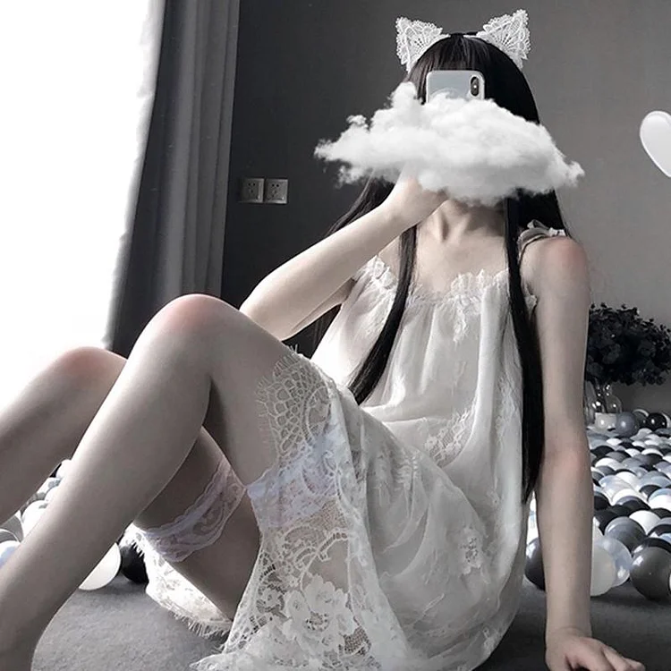 Lace Mesh Slip Dress Nightdress Stockings Lingerie - Modakawa Modakawa