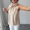 Women's Elegant Petal Collar Halter Neck Design Off-Shoulder Slim Silk Top Shirt