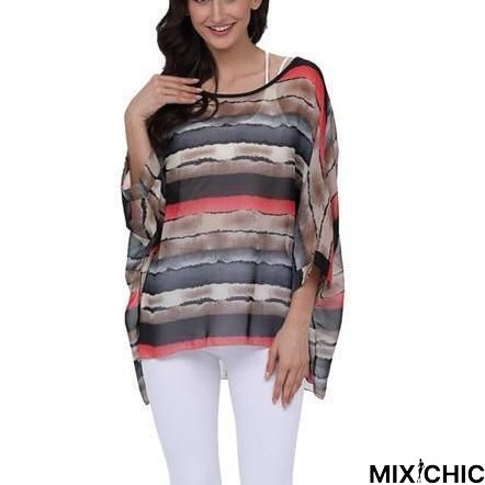 Plus Size Women Chiffon Blouse Shirt Batwing Sleeve Tops Blouses