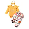 Baby Girls Khaki Broken Flower 3 Pcs Sets