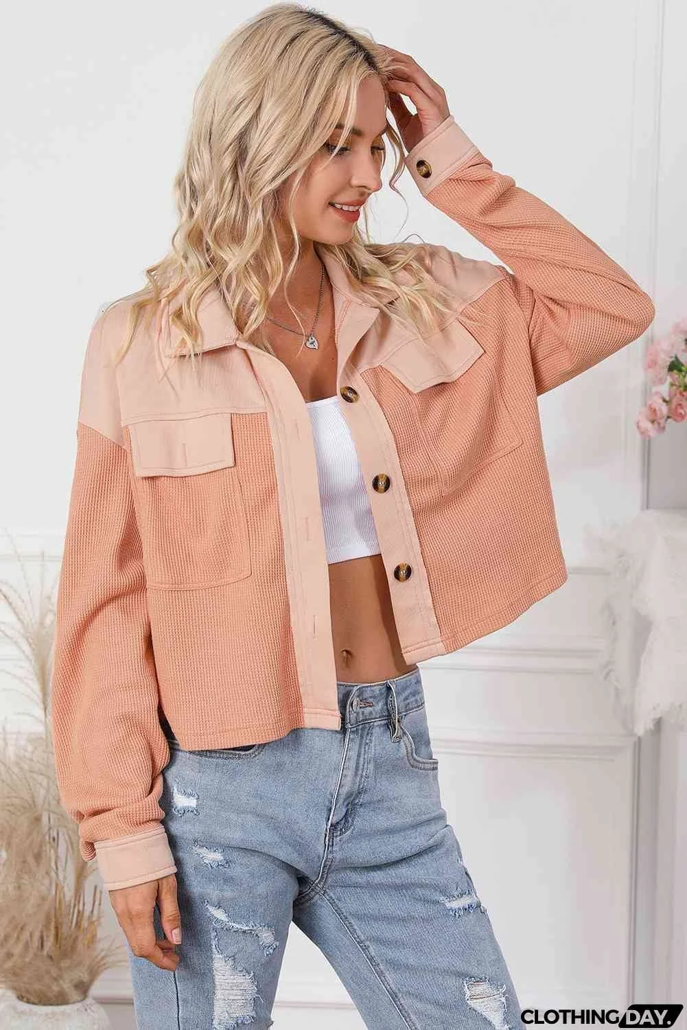 Button Down Dropped Shoulder Jacket