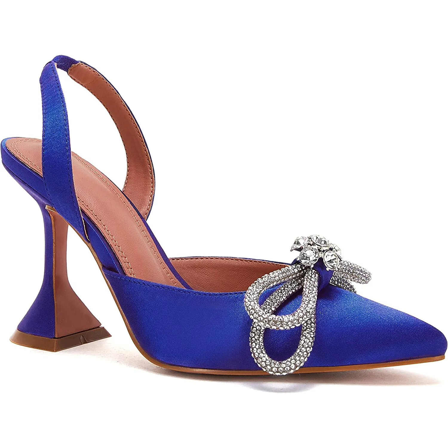 95mm Womens Heeled Sandals Point Toe Slingback Rhinestones Bowknot Crystal Party Wedding Dressy Shoes-vocosishoes