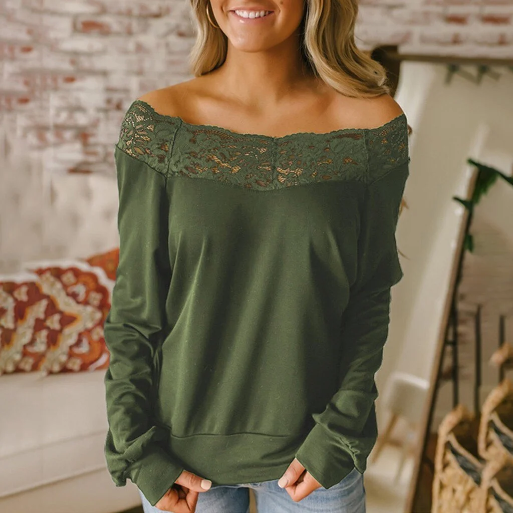 Fashion Off Shoulder Lace Blouse 2020 Casual Spring Winter Ladies Sexy Tunic Tops Female Women Long Sleeve Shirt Blusas Pullover