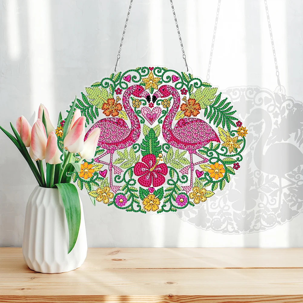 DIY Diamond Painting Hanging Christmas Wreath - Flamingo