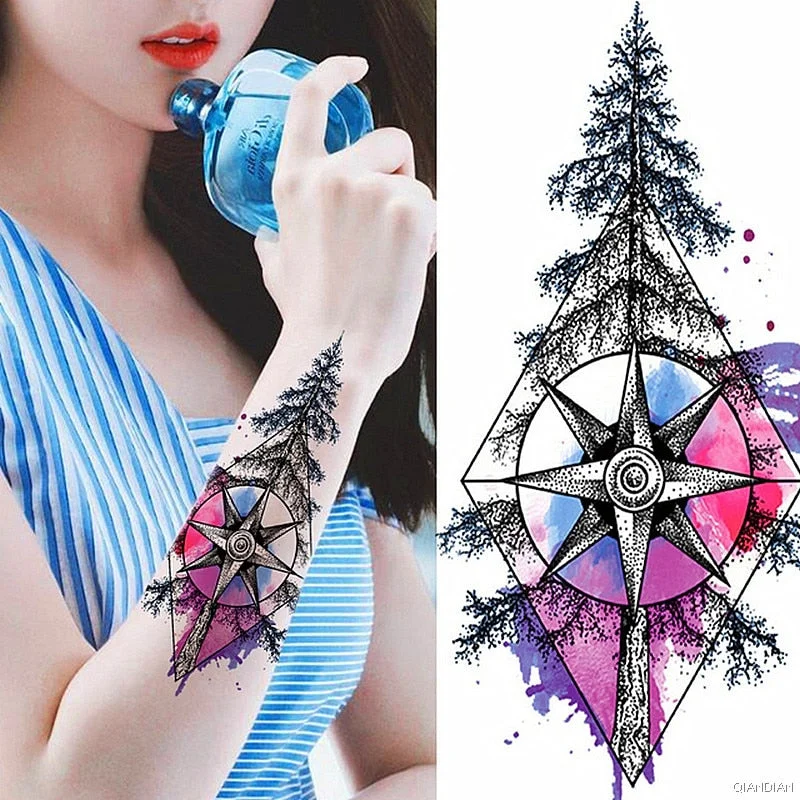 Watercolor Arm Letter Temporary Tattoos Sleeve English Word Lip Print Feather Decorate Realistic Fake Body Women Totem Sticker