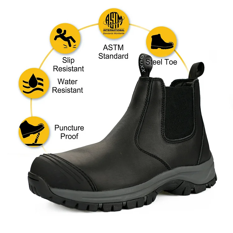 Men's Steel Toe Non Slip Waterproof Kevlar Puncture Resistant Slip On EH Warehouse & Construction Mechanic Electrician Boots