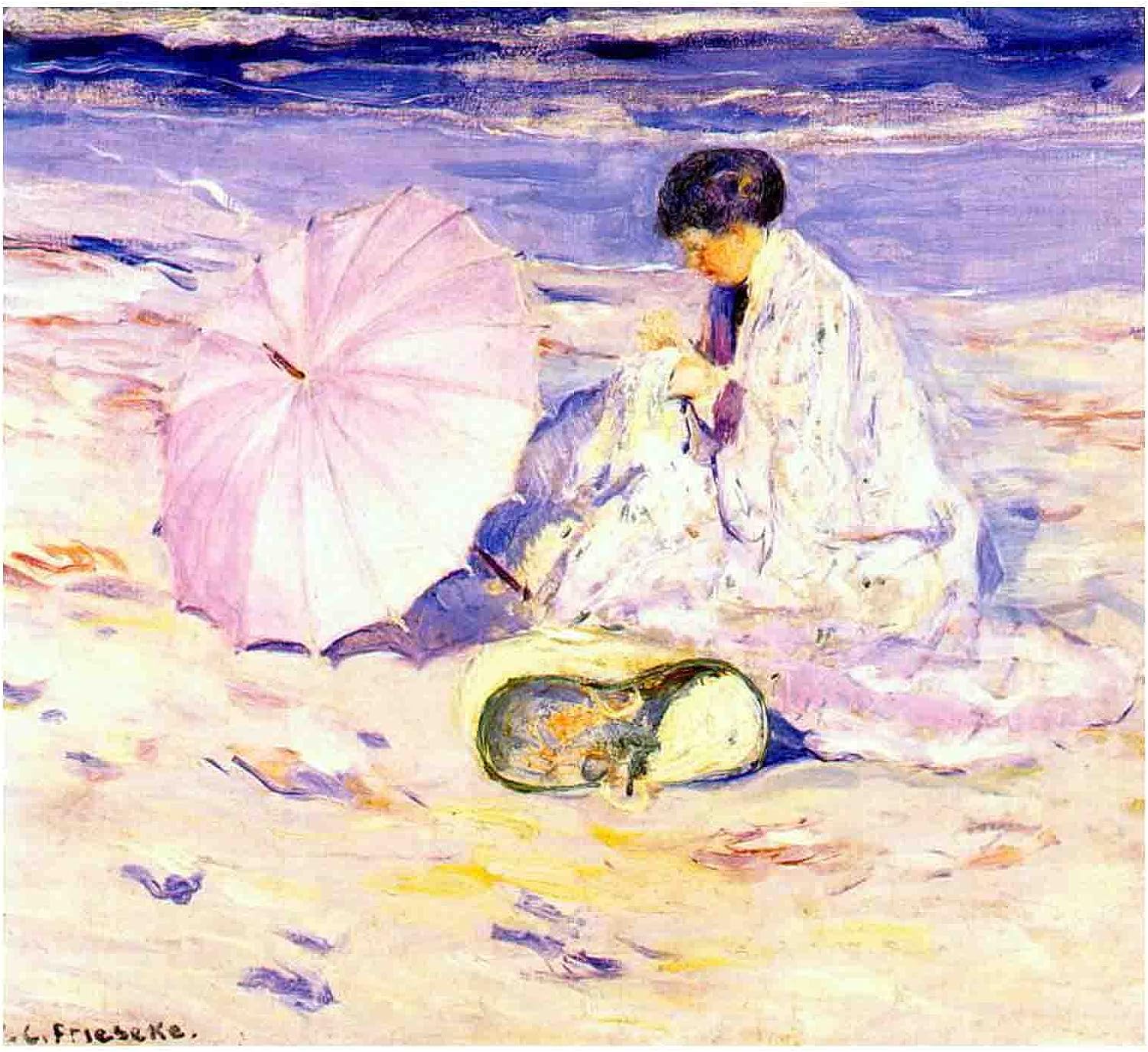 Canvas Print Wall Art Famous Painting Reproduction Beach by Frisek Impressionism Canvas Pictures for Wall Decor Living Room Office Bedroom Home Decor 80x88cm 31 inch x35 inch Unframed Unframed