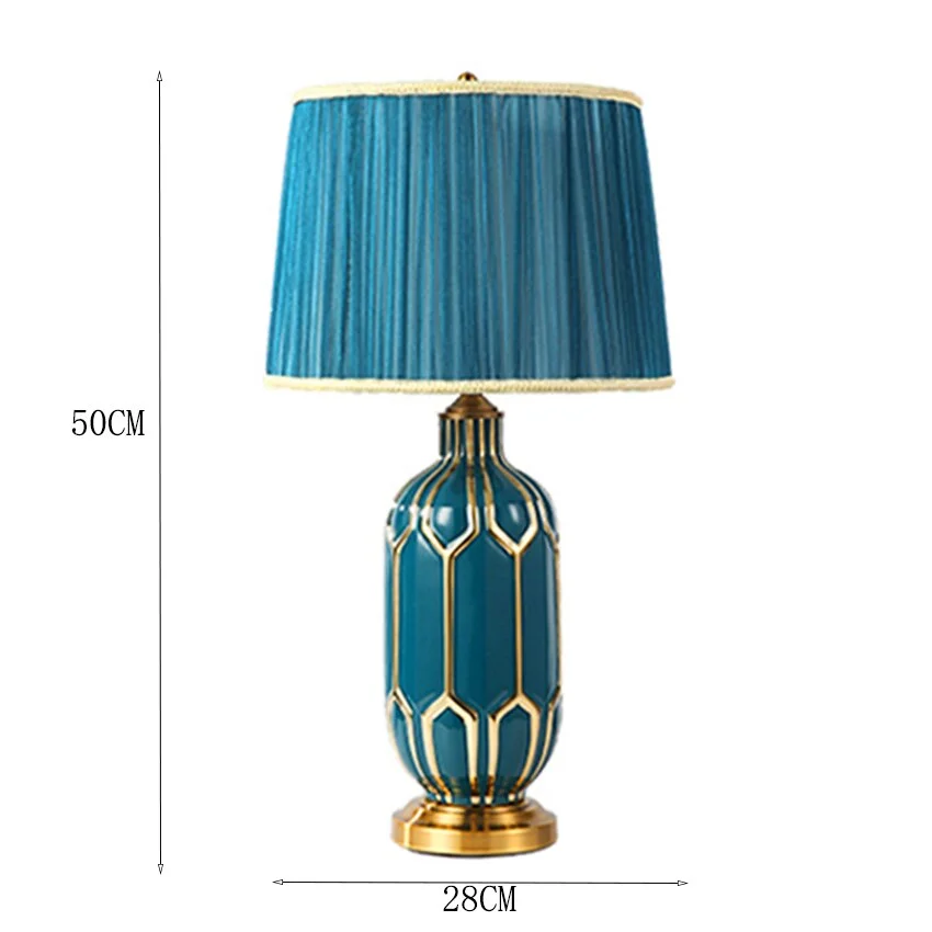 Nordic Luxury Table Lamp for Bedroom Living Room Table Lights Lighting Blue Ceramic Fabric Desk  Lamps Indoor Decor Luminaries