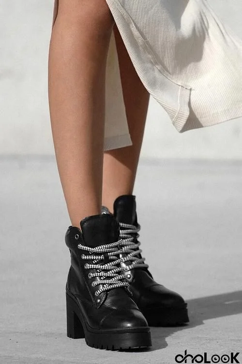 Lace Up Chunky Heels Ankle Boots