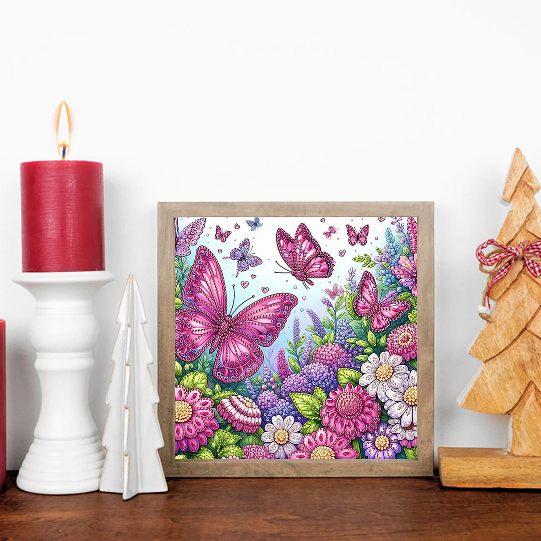 Pink Butterfly - Partial Special Shaped Drill Diamond Painting Kits (Canvas|30*30cm)