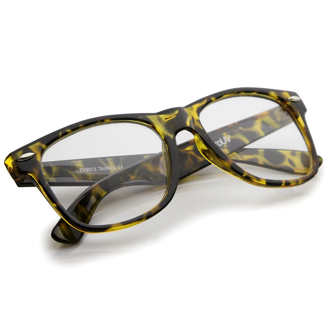 Retro Wide Temple Clear Lens Horn Rimmed Eyeglasses 54mm