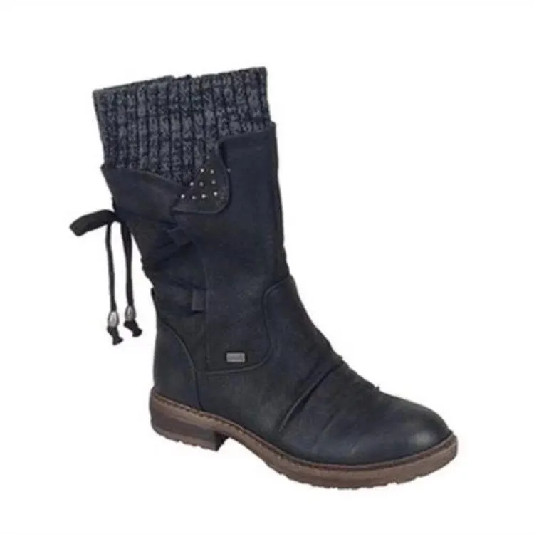 Breakj Breakj Barrel Large Size Martin Boots Autumn And Winter New Square Tied With Wool Women Boots