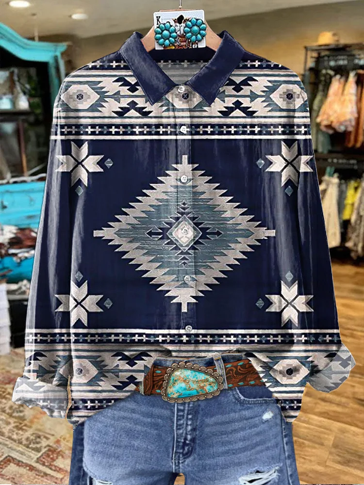 Women's Art Print Casual Cotton Shirt