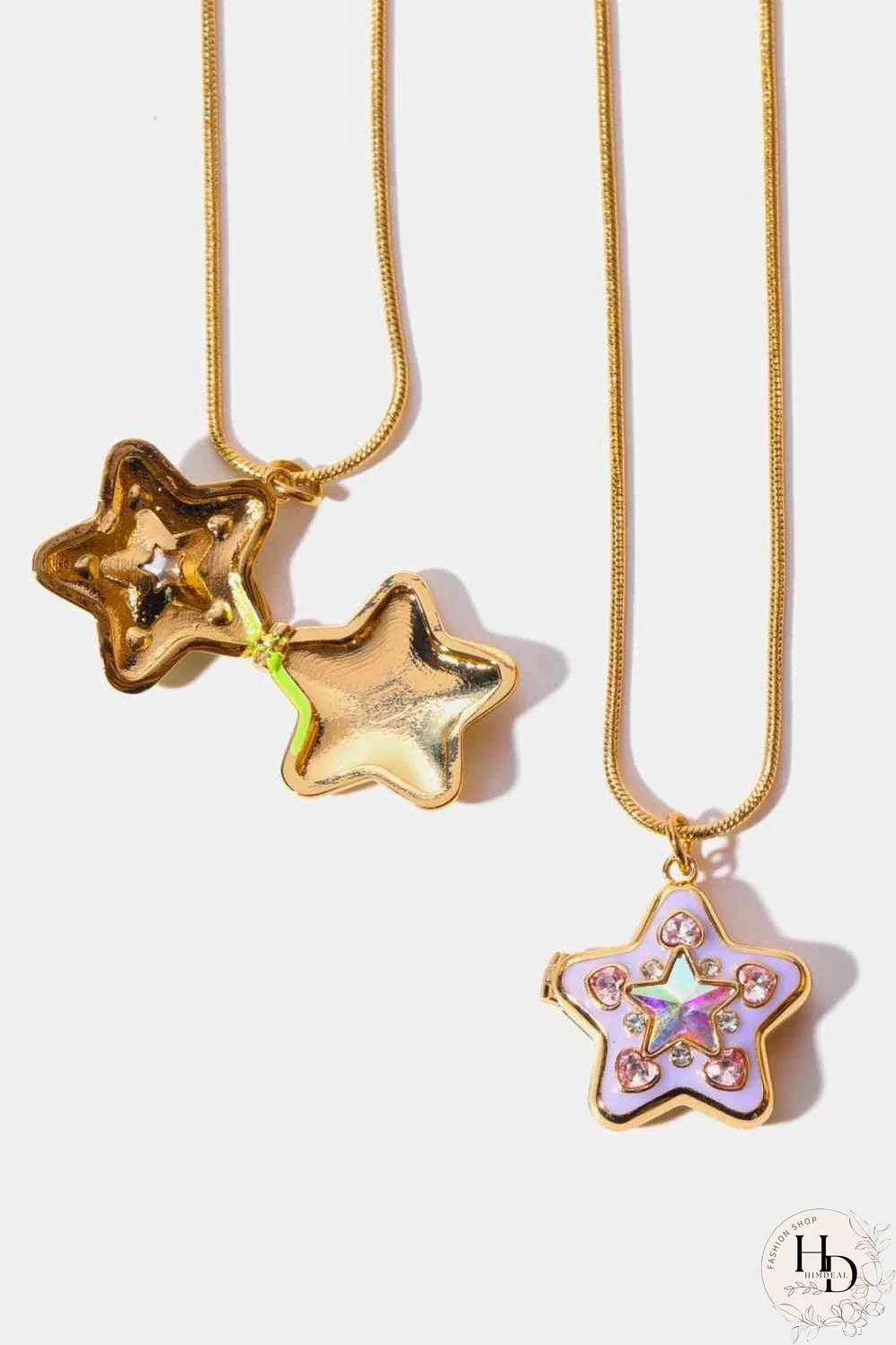 Rhinestone Decor Star Box Pendant Necklace