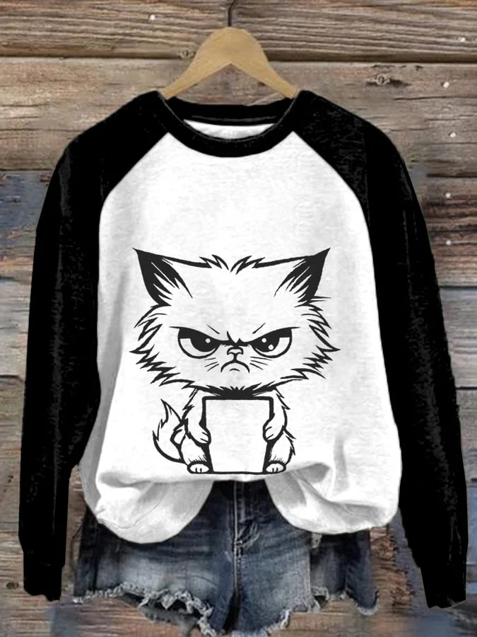 Women's Cats And Coffee Print Casual Sweatshirt