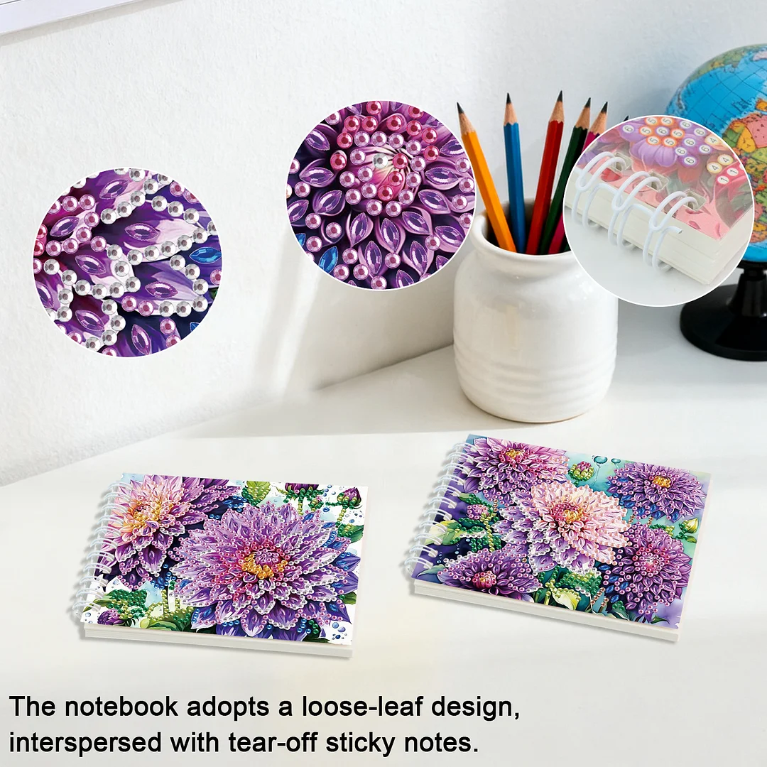 2 Pack Purple Gerbera DIY Diamond Art Spiral Notebook Kit 80Pages No Lines Gifts