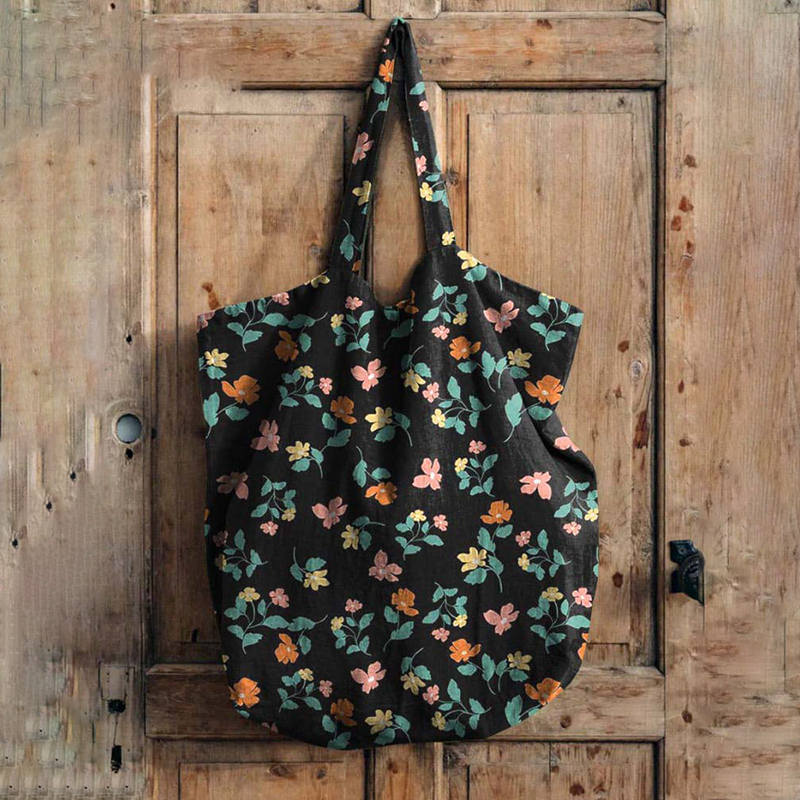 Comstylish Sweet Summer Floral Pattern Printed Linen Tote Bag