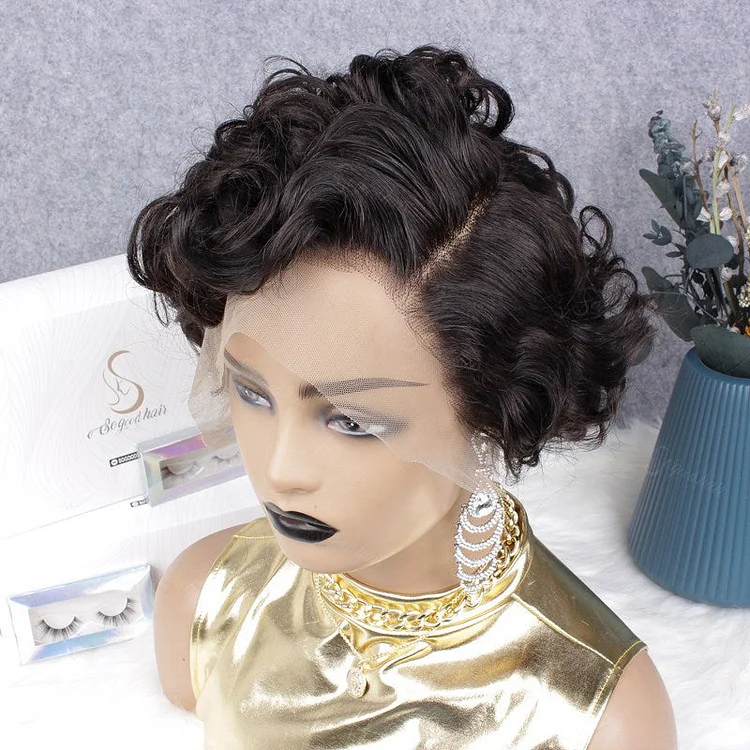 Short Curly Pixie Cut Virgin Human Hair Lace Wig