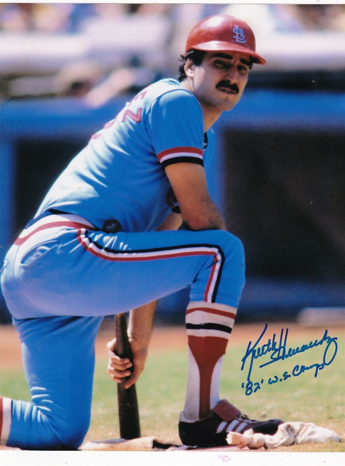 KEITH HERNANDEZ ST. LOUIS CARDINALS 1982 WS CHAMPS ACTION SIGNED 8x10