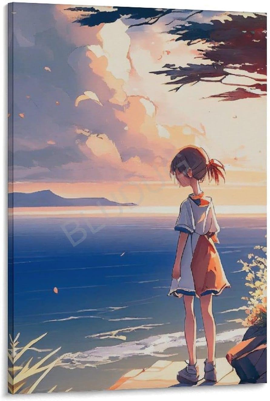 BLUDUG Anime Girl Posters Beach Painting Anime Beach Wall Art for Home Anime Landscape Poster Canvas Painting Posters And Prints Wall Art Pictures for Living Room Bedroom Decor 08x12inch(20x30cm) 08x12inch(20x30cm)