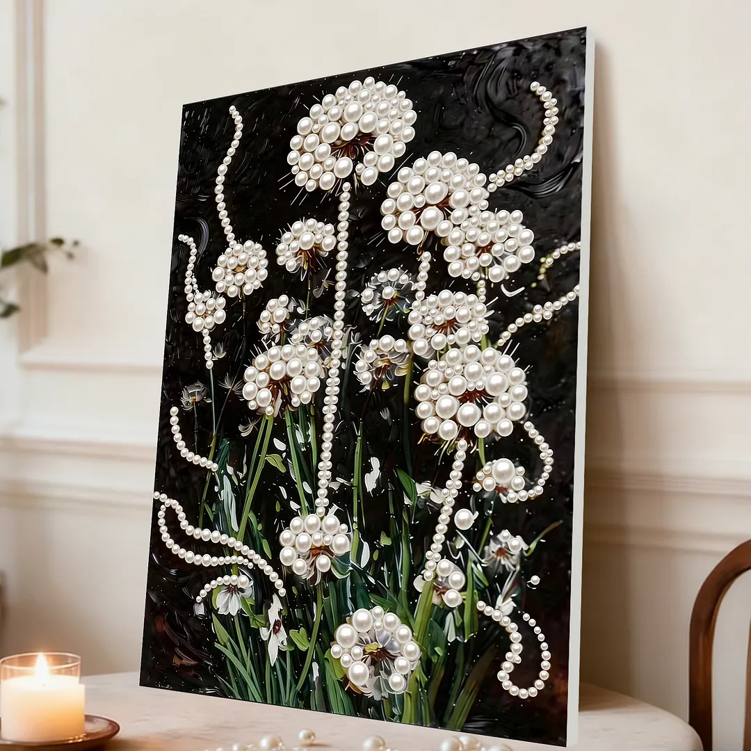 DIY Dandelion Pearl Painting Kit for Adults Beginners Gift Idea Home Wall Decor Pearl Gem Paintings Picture Arts Craft 30x40cm with Frame