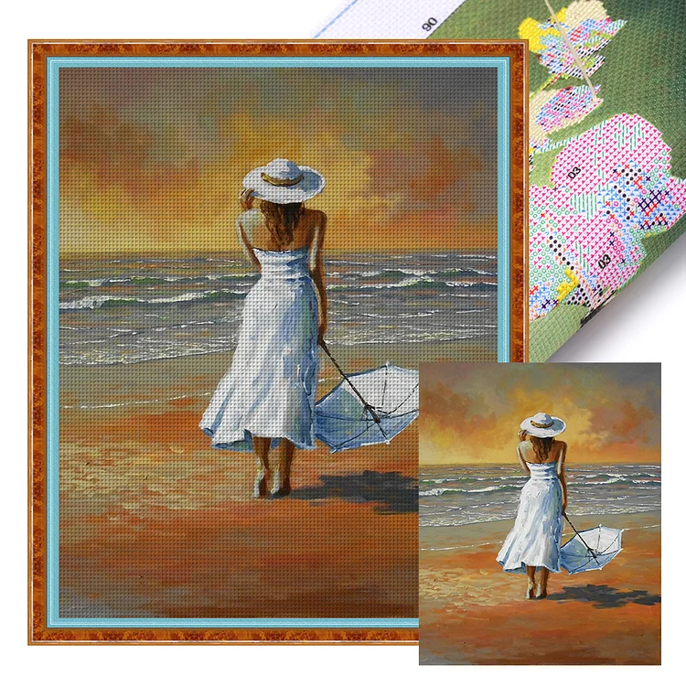 【Huacan Brand】Seaside Woman 11CT Stamped Cross Stitch 40*50CM