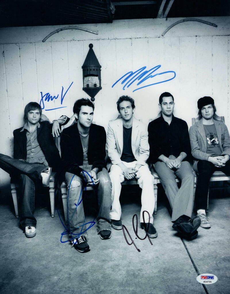 MAROON 5 BAND SIGNED AUTOGRAPH 11X14 Photo Poster painting - ADAM LEVINE JESSE CARMICHAEL +2 PSA