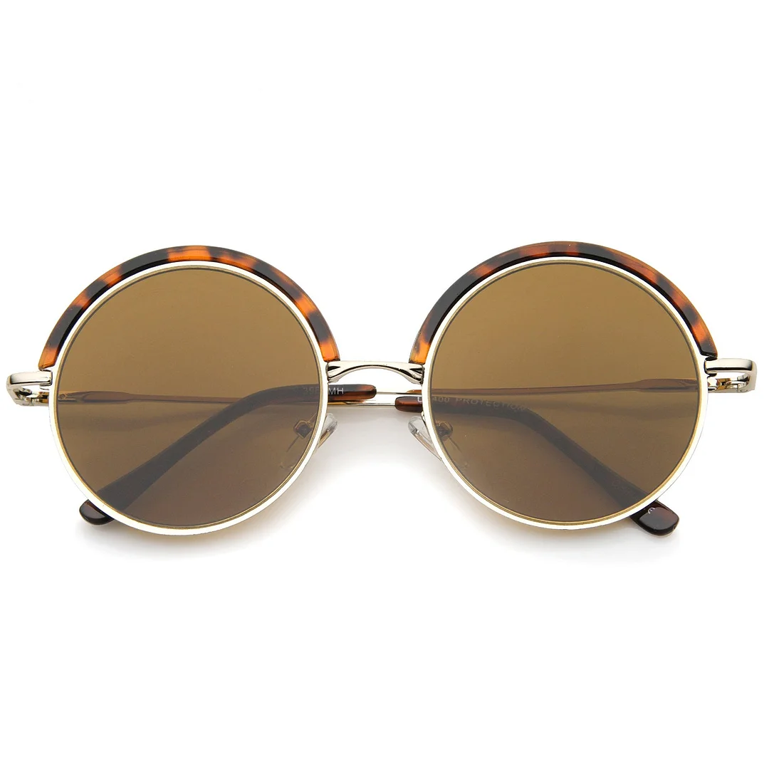 Retro Metal Frame Thin Temple Top Trim Flat Lens Round glasses 51mm