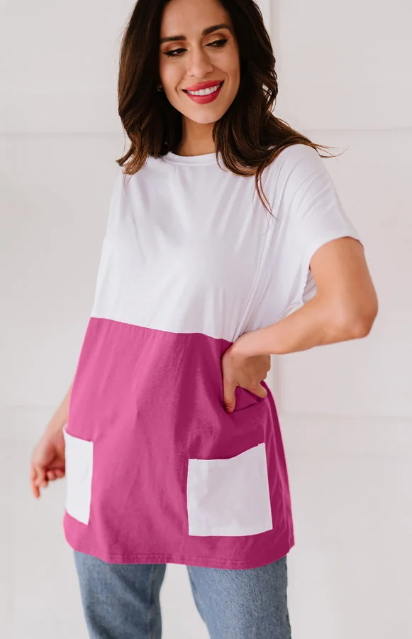 Women's Short Sleeve Colorblock Pocketed Mini Dress
